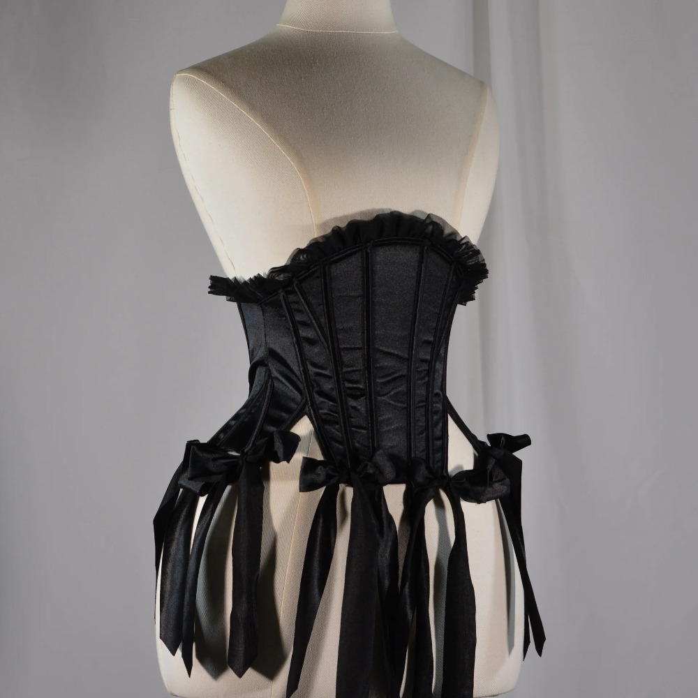 Tassel Fringe Trim - Women Black Corset Bustier Lace Up