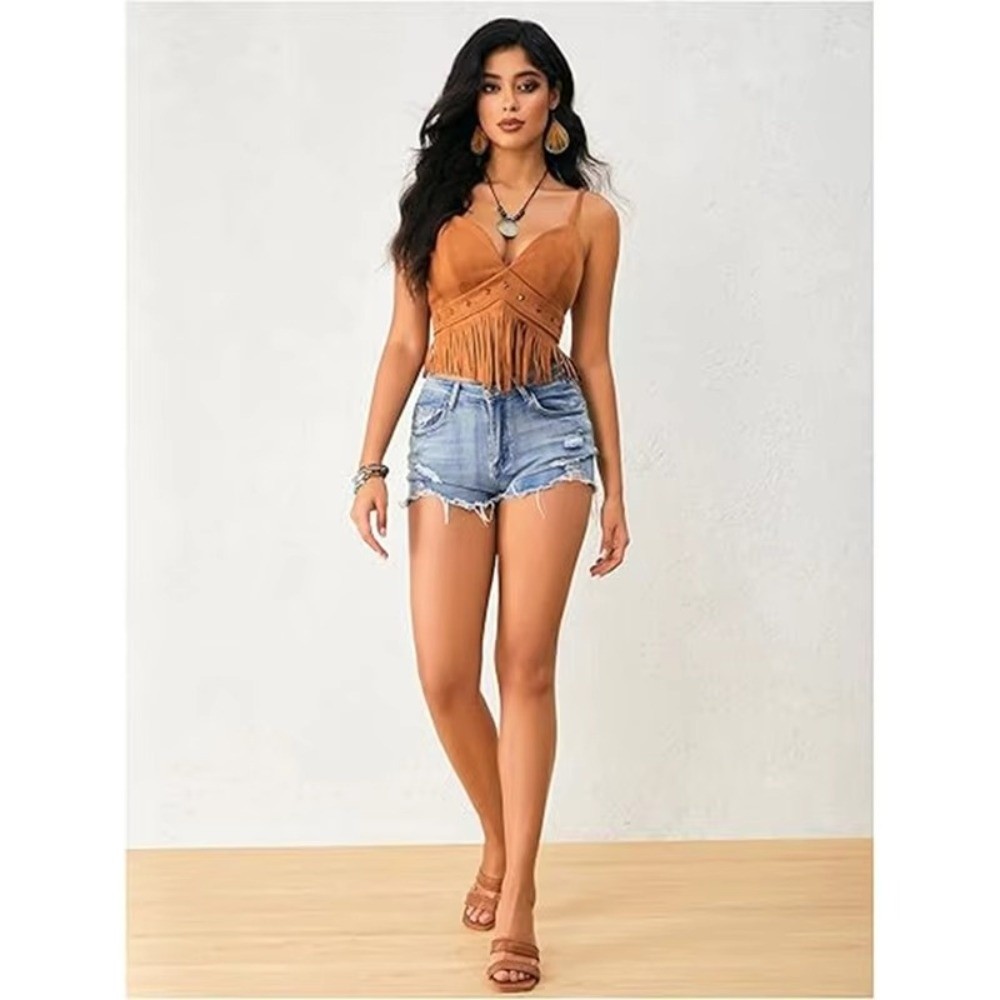 Vintage Faux Suede Women Crop  - огляд і ціна Tassel Fringe Trim