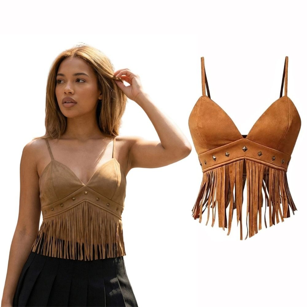 Vintage Faux Suede Women Crop  - огляд і ціна Tassel Fringe Trim