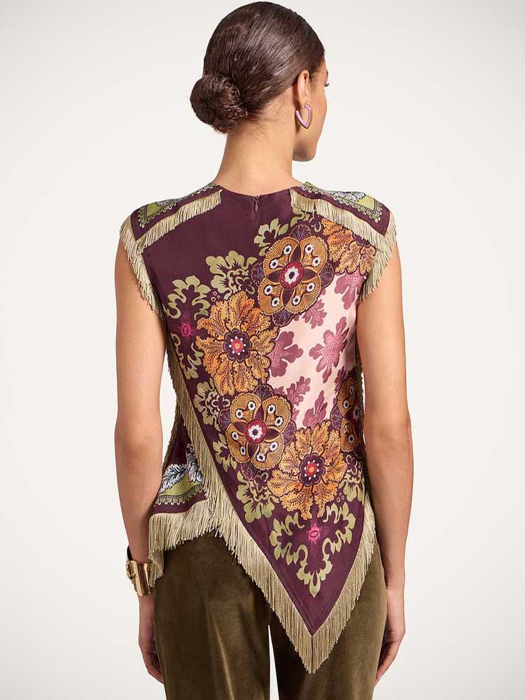 Fashion Floral Print Top With  - огляд і ціна Tassel Fringe Trim