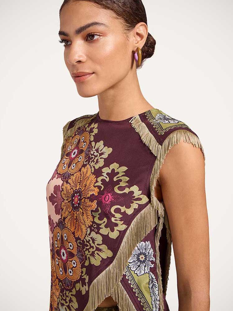 Fashion Floral Print Top With  - огляд і ціна Tassel Fringe Trim